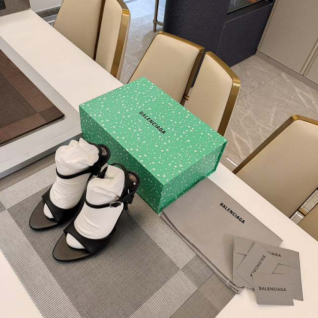 OPEN TOE STRAPPY HIGH HEEL IN BLACK CALFSKIN