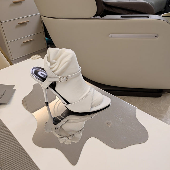 OPEN TOE STRAPPY HIGH HEEL IN WHITE CALFSKIN