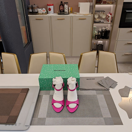 OPEN TOE STRAPPY HIGH HEEL IN PINK CALFSKIN