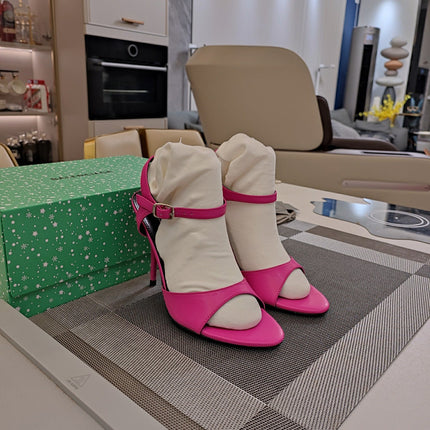 OPEN TOE STRAPPY HIGH HEEL IN PINK CALFSKIN