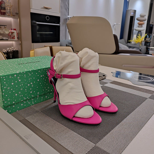 OPEN TOE STRAPPY HIGH HEEL IN PINK CALFSKIN