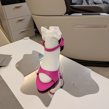 OPEN TOE STRAPPY HIGH HEEL IN PINK CALFSKIN