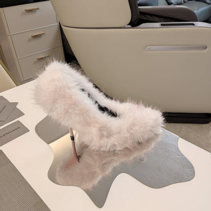 FURRY PUMPS 90MM IN HEAVEN PINK FOX FUR