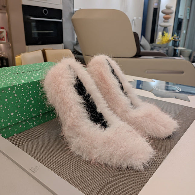 FURRY PUMPS 90MM IN HEAVEN PINK FOX FUR