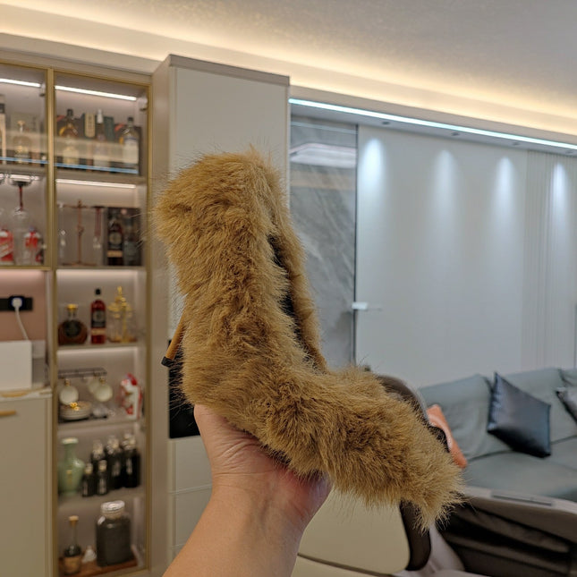 FURRY PUMPS 90MM IN BROWN FOX FUR