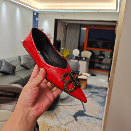 POINTED BALLET FLATS IN RED SHINY CRACKED SHEEPSKIN