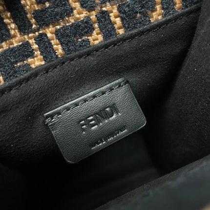 MINI SUNSHINE 18 IN BROWN RAFFIA AND BLACK WOOL CALFSKIN TRIM