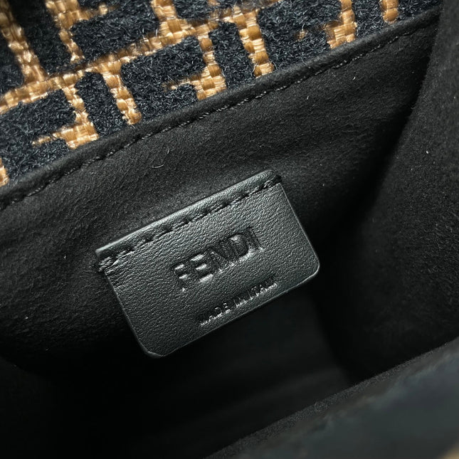 MINI SUNSHINE 18 IN BROWN RAFFIA AND BLACK WOOL CALFSKIN TRIM