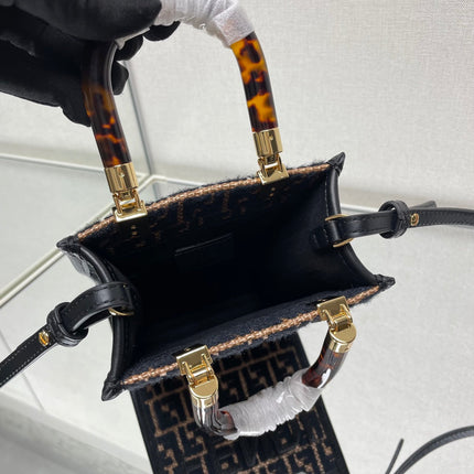 MINI SUNSHINE 18 IN BROWN RAFFIA AND BLACK WOOL CALFSKIN TRIM