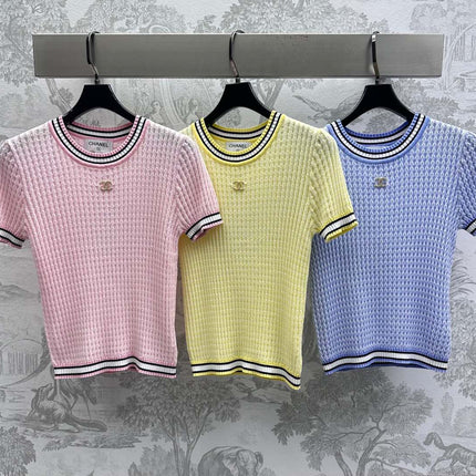 CHANEL CREW NECK SHORT-SLEEVE KNIT TOP 263649