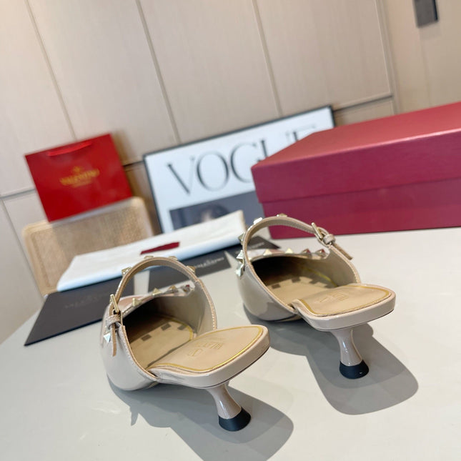 ROCKSTUD CAGED MULES 5 CM IN BISQUE BEIGE CALFSKIN