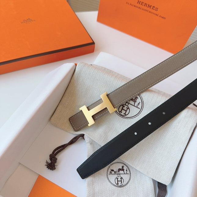 MINI H BELT BUCKLE & REVERSIBLE CAMEL BROWN LEATHER STRAP 24 MM GOLD HARDWARE