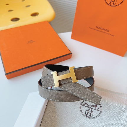 MINI H BELT BUCKLE & REVERSIBLE CAMEL BROWN LEATHER STRAP 24 MM GOLD HARDWARE