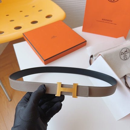 MINI H BELT BUCKLE & REVERSIBLE CAMEL BROWN LEATHER STRAP 24 MM GOLD HARDWARE