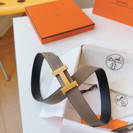 MINI H BELT BUCKLE & REVERSIBLE CAMEL BROWN LEATHER STRAP 24 MM GOLD HARDWARE