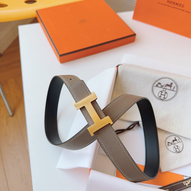 MINI H BELT BUCKLE & REVERSIBLE CAMEL BROWN LEATHER STRAP 24 MM GOLD HARDWARE