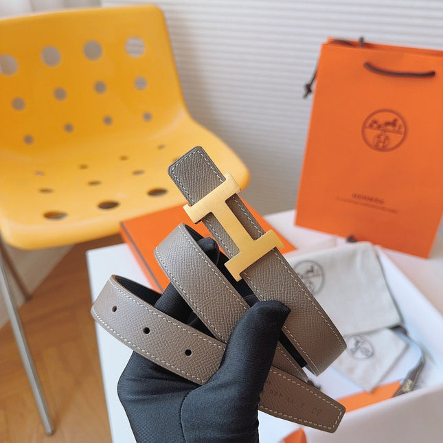 MINI H BELT BUCKLE & REVERSIBLE CAMEL BROWN LEATHER STRAP 24 MM GOLD HARDWARE