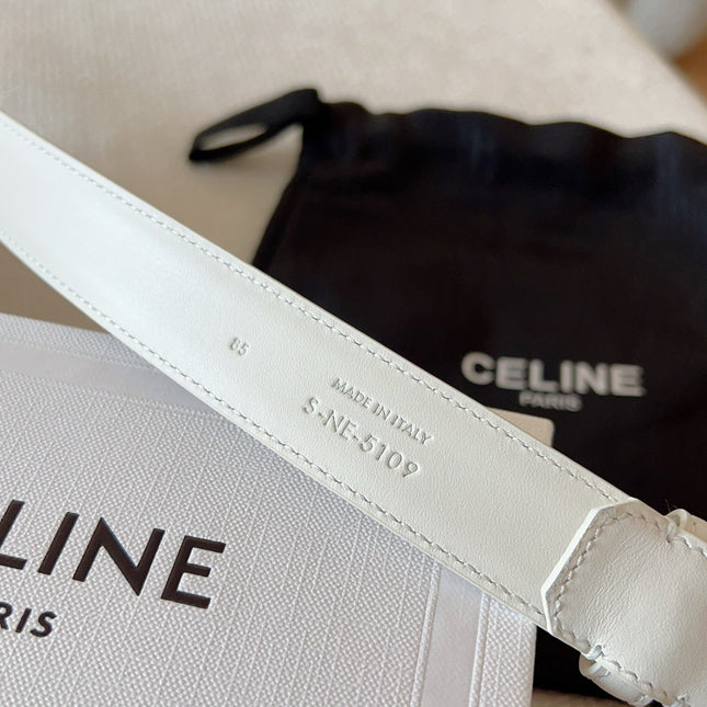 CELINE 25S TRIOMPHE BELT 25MM IN WHITE CALFSKIN GOLD HARDWARE 585788