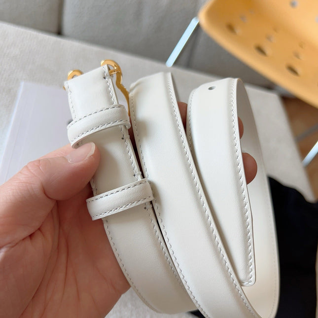 CELINE 25S TRIOMPHE BELT 25MM IN WHITE CALFSKIN GOLD HARDWARE 585788