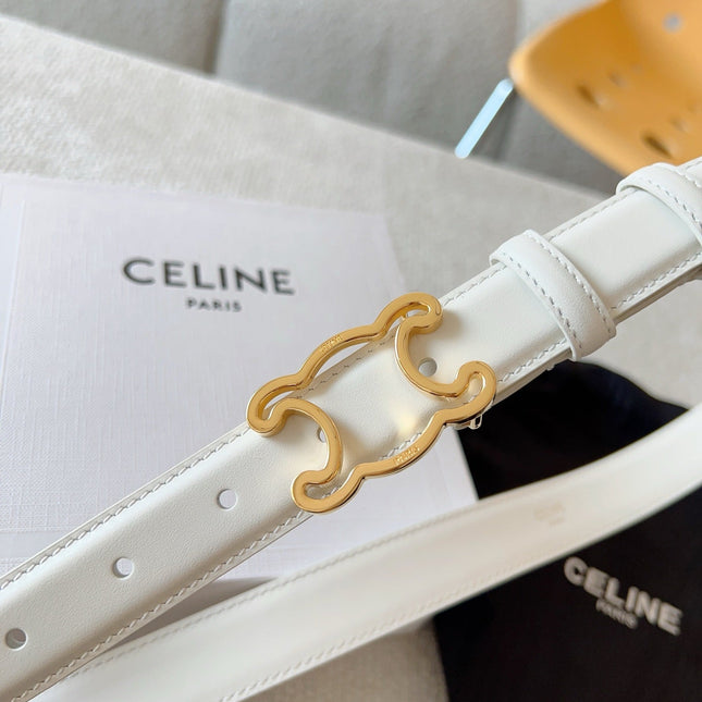 CELINE 25S TRIOMPHE BELT 25MM IN WHITE CALFSKIN GOLD HARDWARE 585788
