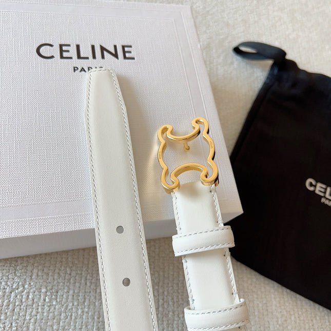 CELINE 25S TRIOMPHE BELT 25MM IN WHITE CALFSKIN GOLD HARDWARE 585788