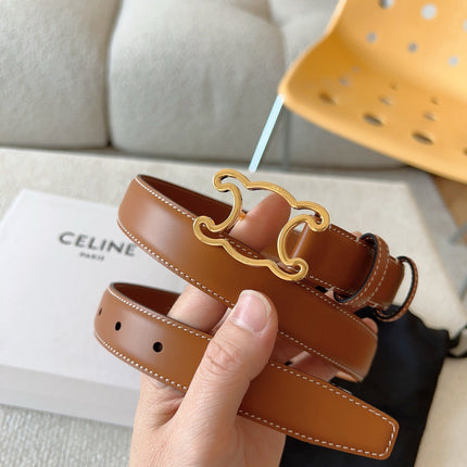 BELT 25MM TRIOMPHE LOGO CUT-OUT IN BROWN SMOOTH CALFSKIN WITH GOLD BUCKLE