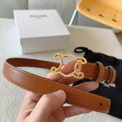 CELINE 25S TRIOMPHE BELT 25MM IN CARAMEL CALFSKIN GOLD HARDWARE 585789