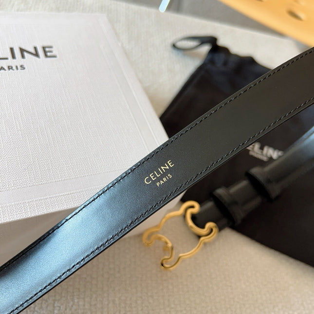 CELINE 25S TRIOMPHE BELT 25MM IN BLACK CALFSKIN GOLD HARDWARE 585790