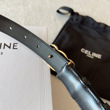 BELT 25MM TRIOMPHE LOGO CUT-OUT IN SMOOTH BLACK CALFSKIN WITH GOLD BUCKLE