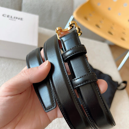 CELINE 25S TRIOMPHE BELT 25MM IN BLACK CALFSKIN GOLD HARDWARE 585790