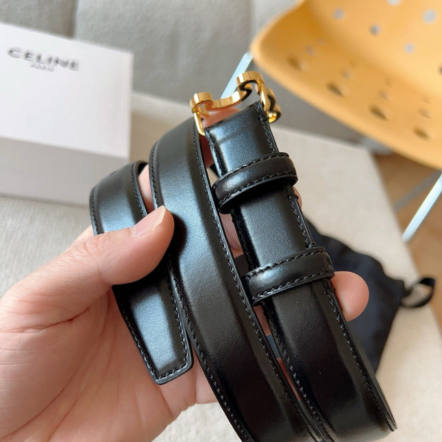 CELINE 25S TRIOMPHE BELT 25MM IN BLACK CALFSKIN GOLD HARDWARE 585790