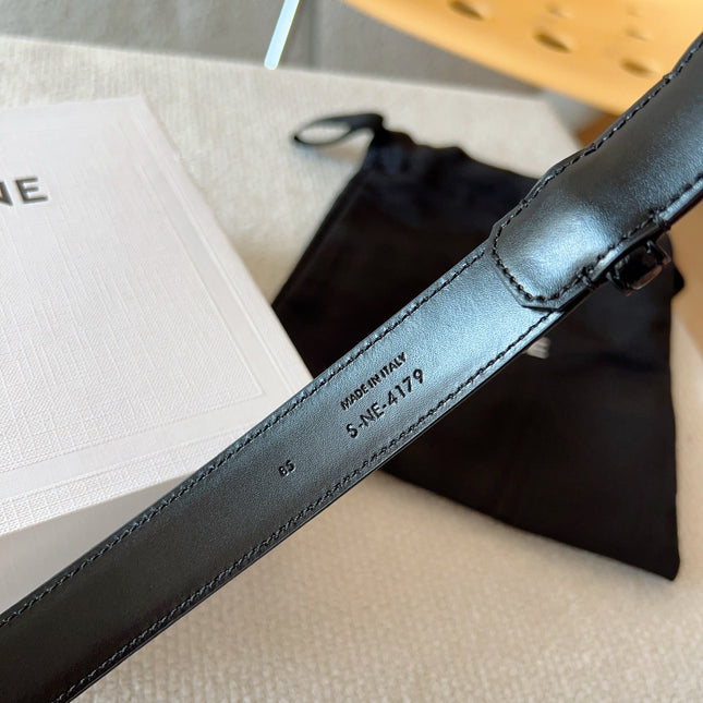 CELINE 25S TRIOMPHE BELT 25MM IN BLACK CALFSKIN GOLD HARDWARE 585790