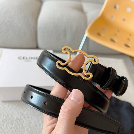 CELINE 25S TRIOMPHE BELT 25MM IN BLACK CALFSKIN GOLD HARDWARE 585790
