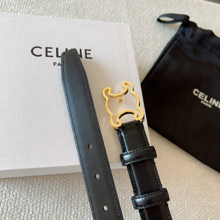 BELT 25MM TRIOMPHE LOGO CUT-OUT IN SMOOTH BLACK CALFSKIN WITH GOLD BUCKLE