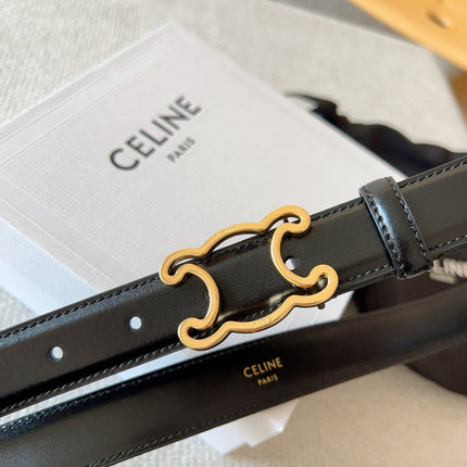 CELINE 25S TRIOMPHE BELT 25MM IN BLACK CALFSKIN GOLD HARDWARE 585790