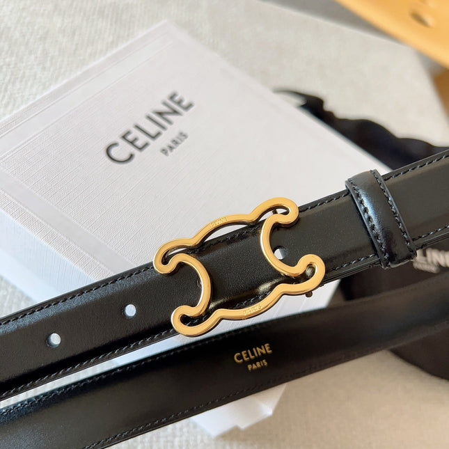 CELINE 25S TRIOMPHE BELT 25MM IN BLACK CALFSKIN GOLD HARDWARE 585790