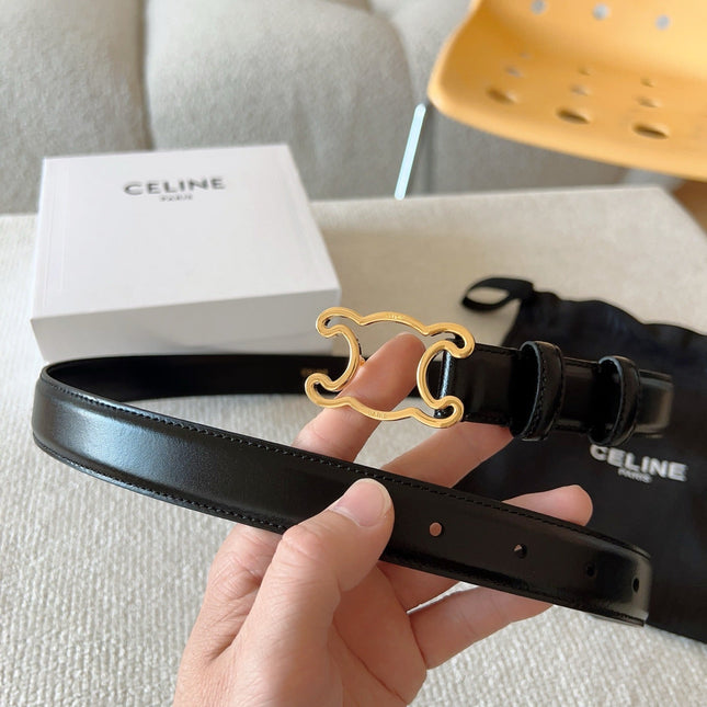 CELINE 25S TRIOMPHE BELT 25MM IN BLACK CALFSKIN GOLD HARDWARE 585790
