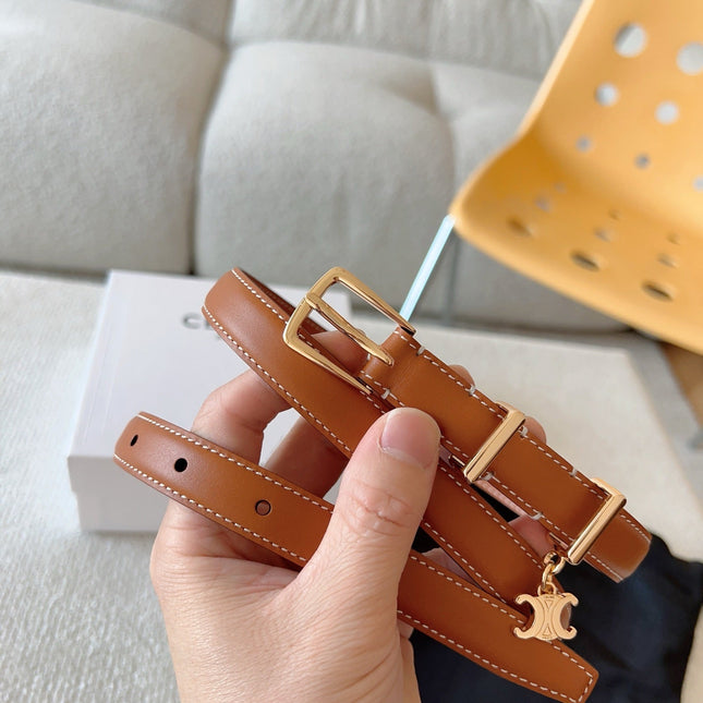 CL BELT 18MM IN BROWN TAURILLON CALFSKIN GOLD BUCKLE