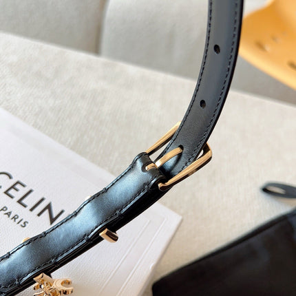 CL BELT 18MM IN BLACK TAURILLON GLOSSY CALFSKIN GOLD BUCKLE