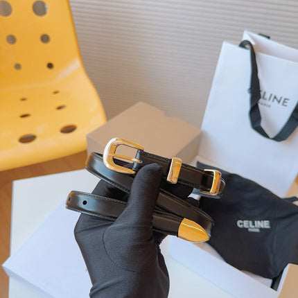 CELINE 25S SMALL 18MM WESTERN BELT IN BLACK CALFSKIN 566640