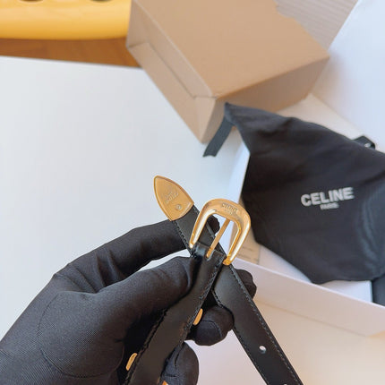 CELINE 25S SMALL 18MM WESTERN BELT IN BLACK CALFSKIN 566640
