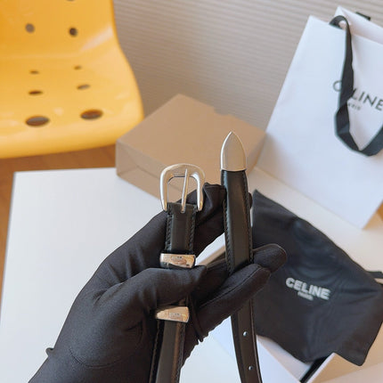 CELINE 25S SMALL 18MM WESTERN BELT IN BLACK CALFSKIN 566641