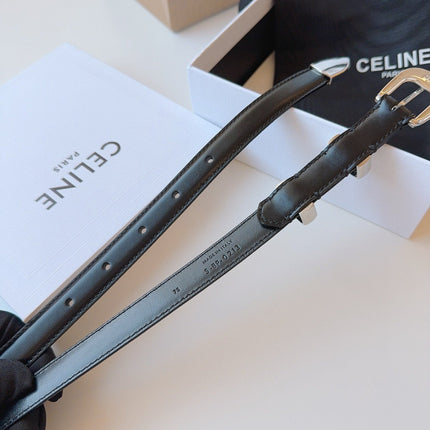 CELINE 25S SMALL 18MM WESTERN BELT IN BLACK CALFSKIN 566641