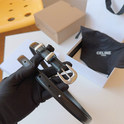 CELINE 25S SMALL 18MM WESTERN BELT IN BLACK CALFSKIN 566641