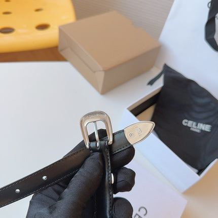 CELINE 25S SMALL 18MM WESTERN BELT IN BLACK CALFSKIN 566641