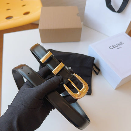 CELINE 25S SMALL 25MM WESTERN BELT IN BLACK CALFSKIN 566638