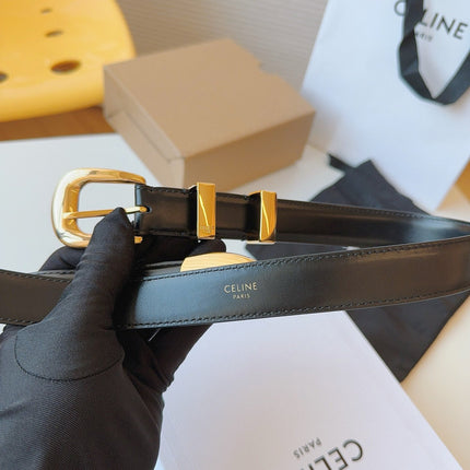 CELINE 25S SMALL 25MM WESTERN BELT IN BLACK CALFSKIN 566638