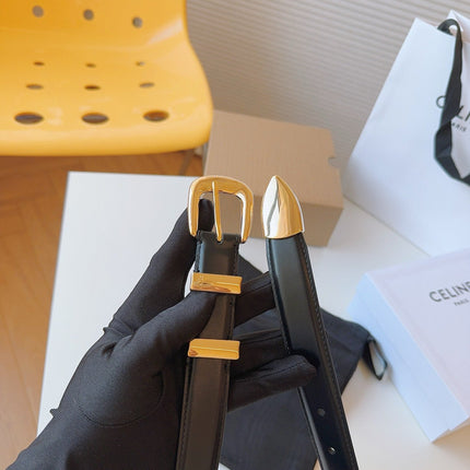 CELINE 25S SMALL 25MM WESTERN BELT IN BLACK CALFSKIN 566638