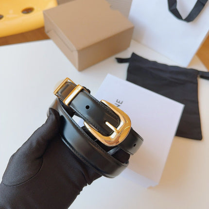 CELINE 25S SMALL 25MM WESTERN BELT IN BLACK CALFSKIN 566638