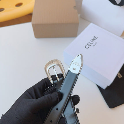 CELINE 25S SMALL 25MM WESTERN BELT IN BLACK CALFSKIN 566639